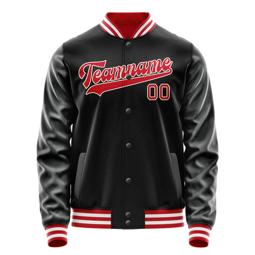 Personalized Black & Red Solid Color Varsity Letterman Jacket
