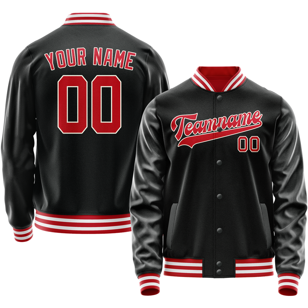 Personalized Black & Red Solid Color Varsity Letterman Jacket