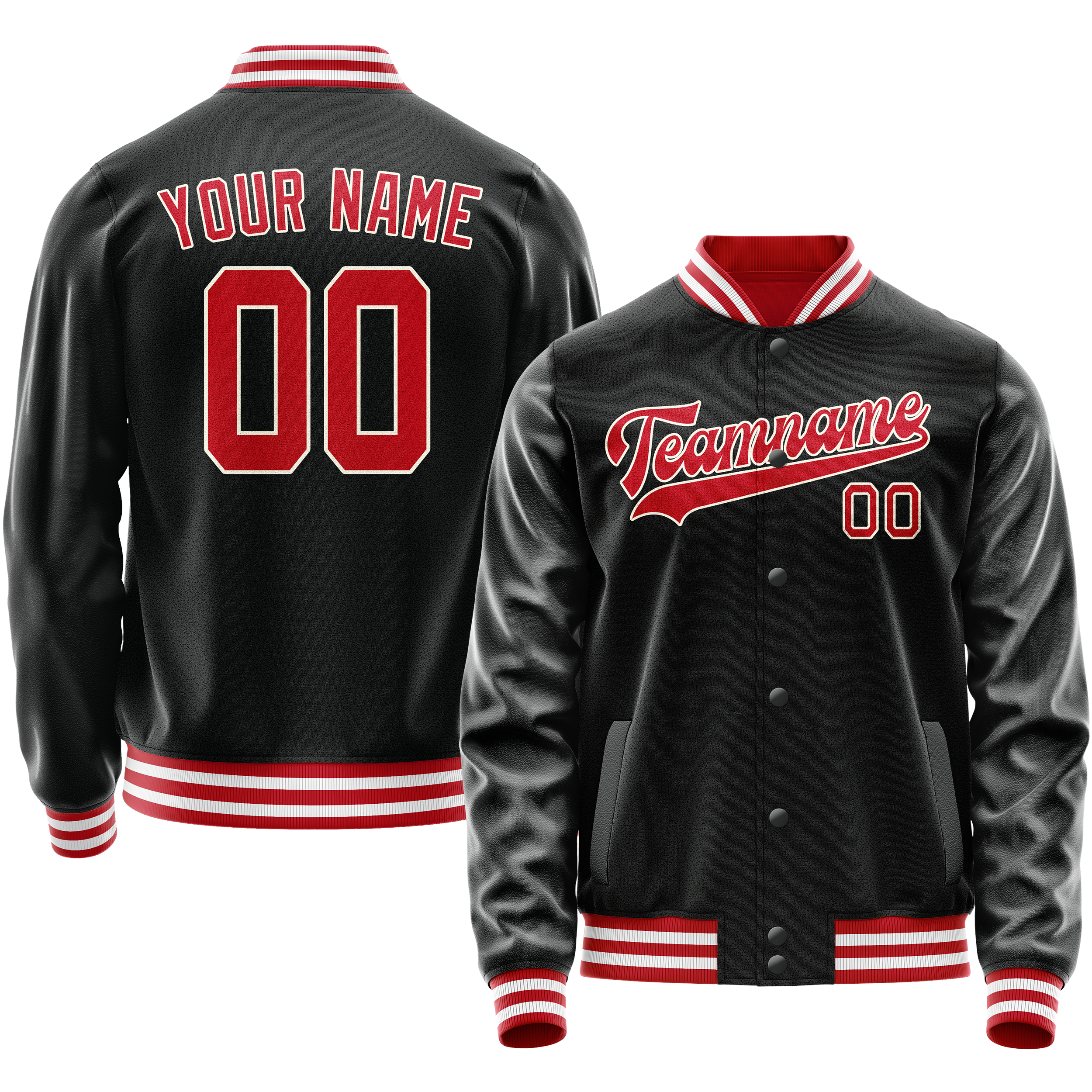 Personalized Black & Red Solid Color Varsity Letterman Jacket