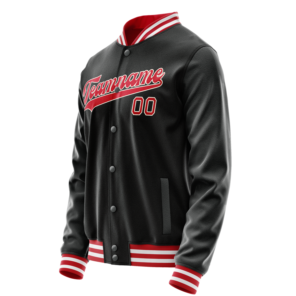 Personalized Black & Red Solid Color Varsity Letterman Jacket