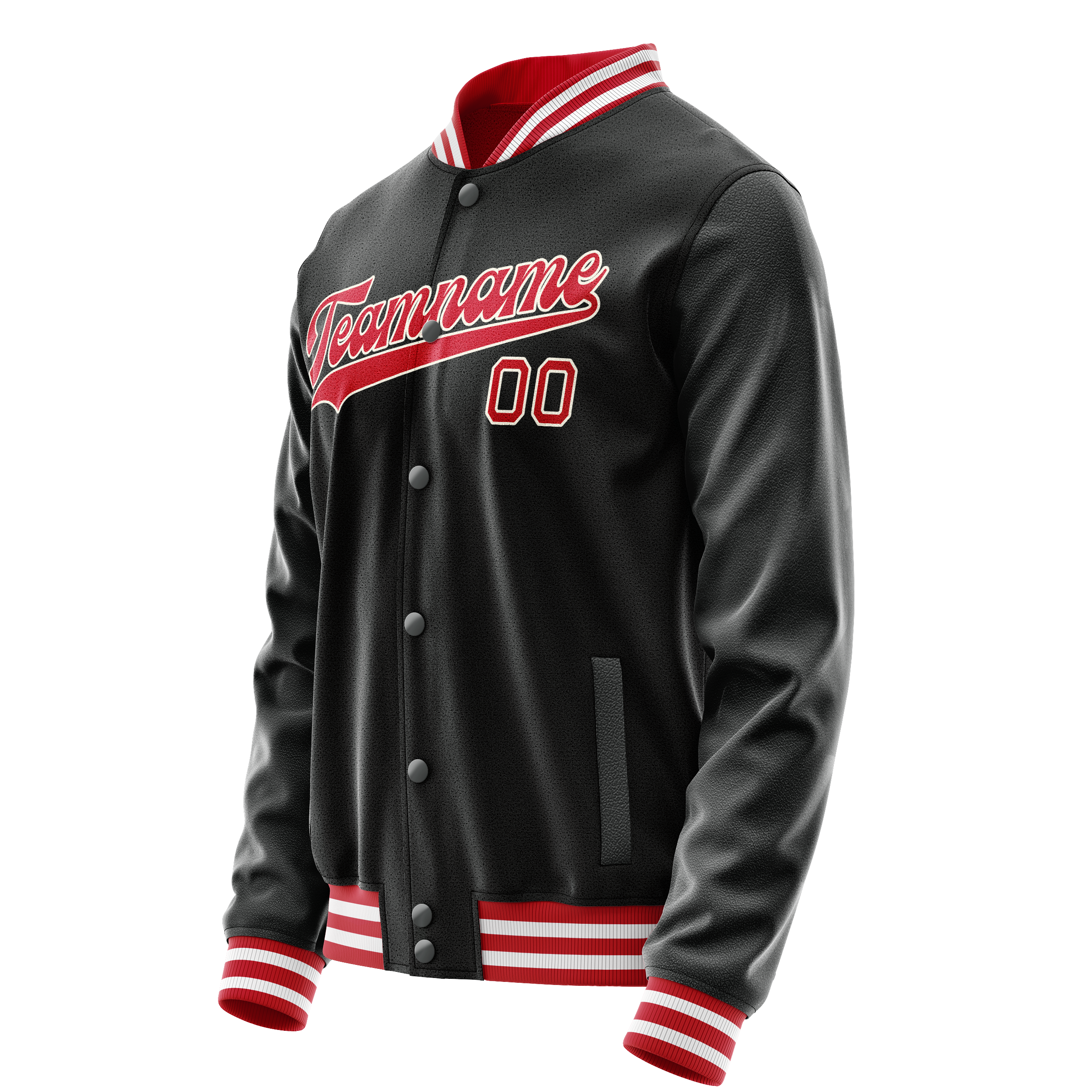 Personalized Black & Red Solid Color Varsity Letterman Jacket