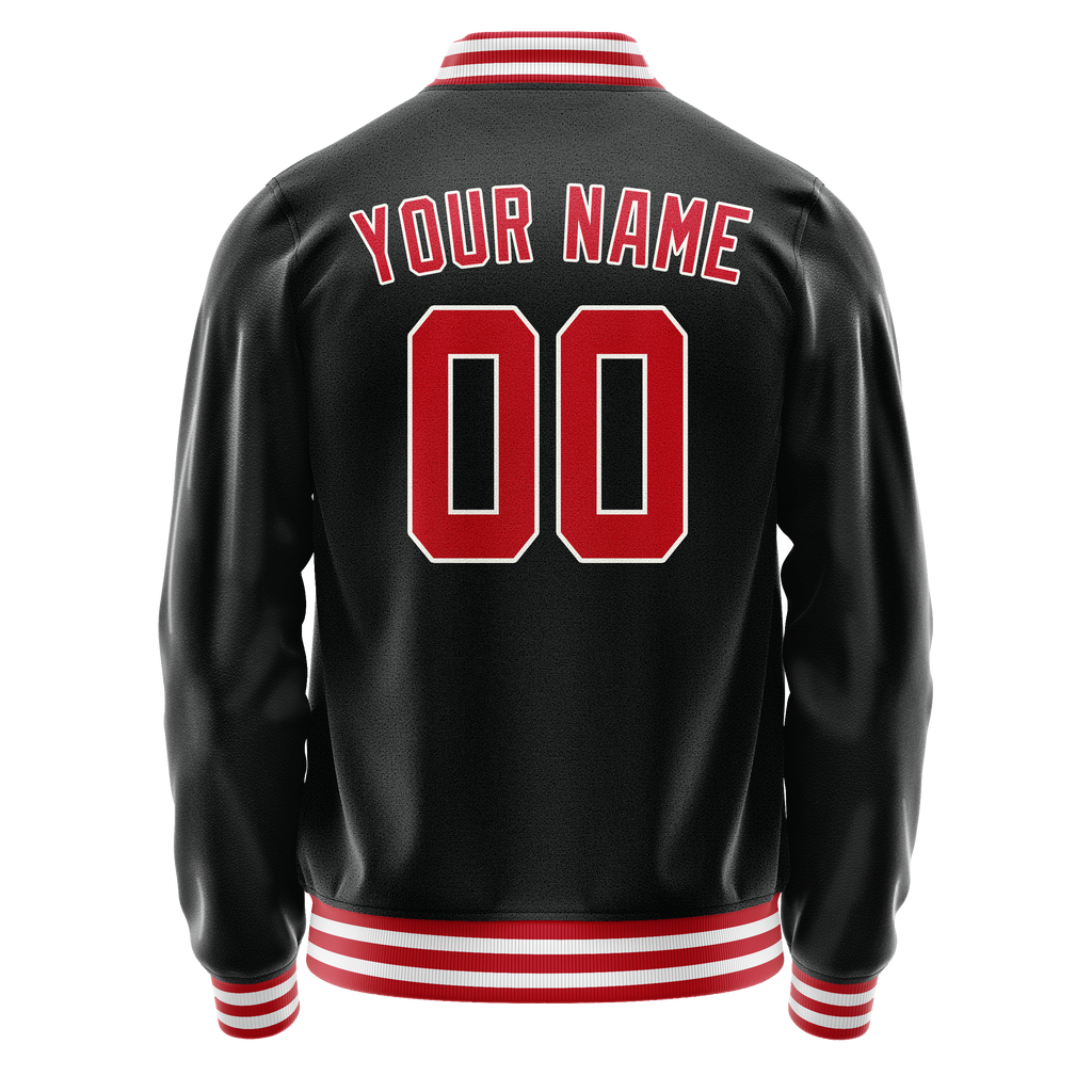 Personalized Black & Red Solid Color Varsity Letterman Jacket