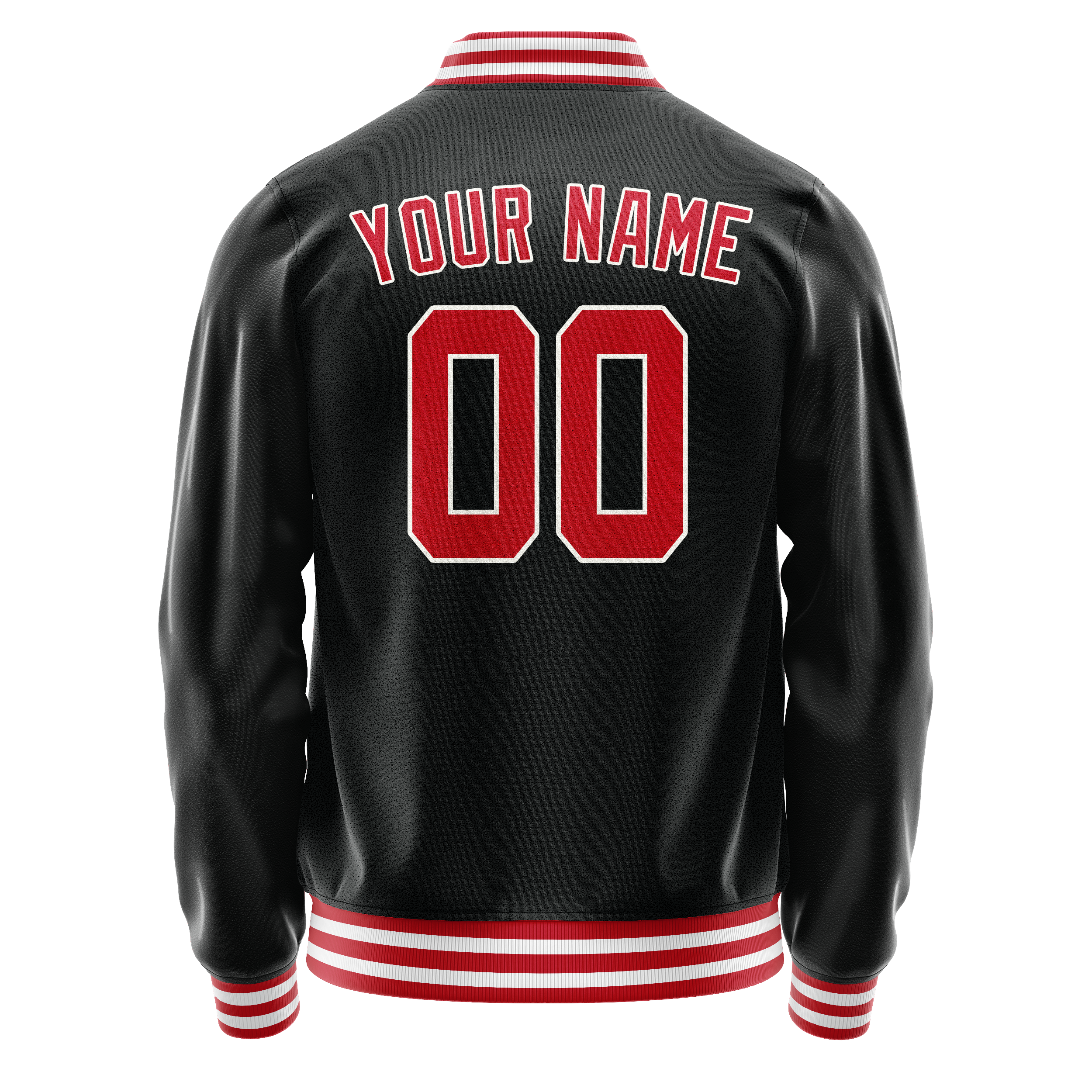 Personalized Black & Red Solid Color Varsity Letterman Jacket