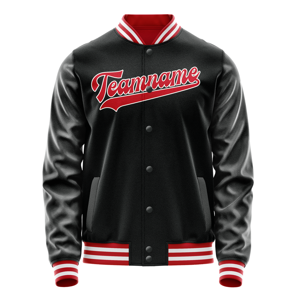 Personalized Black & Red Solid Color Varsity Letterman Jacket