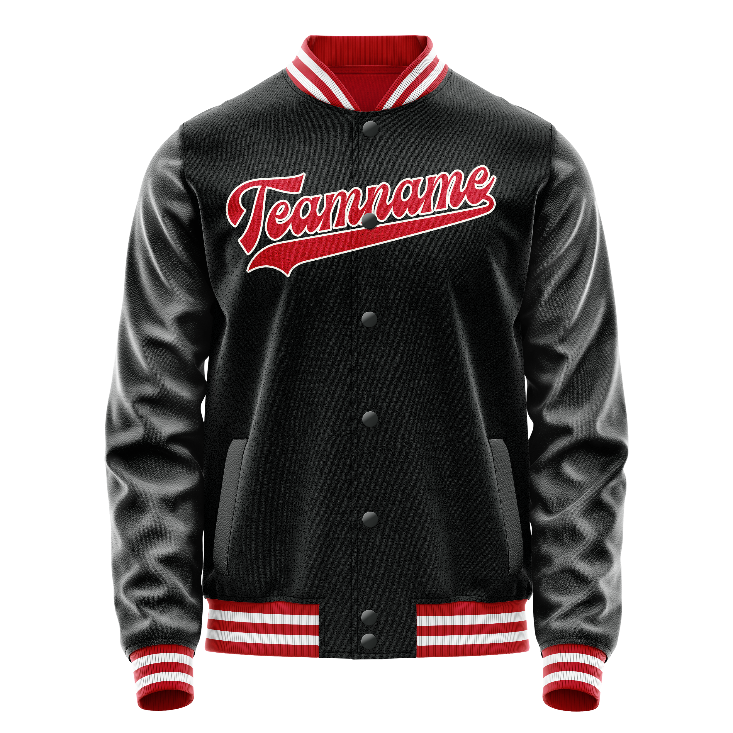 Personalized Black & Red Solid Color Varsity Letterman Jacket