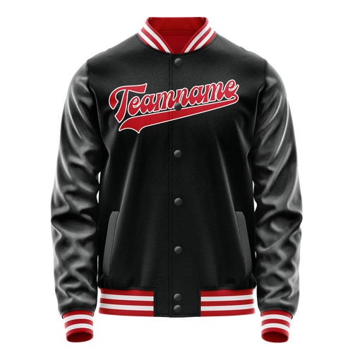 Personalized Black & Red Solid Color Varsity Letterman Jacket