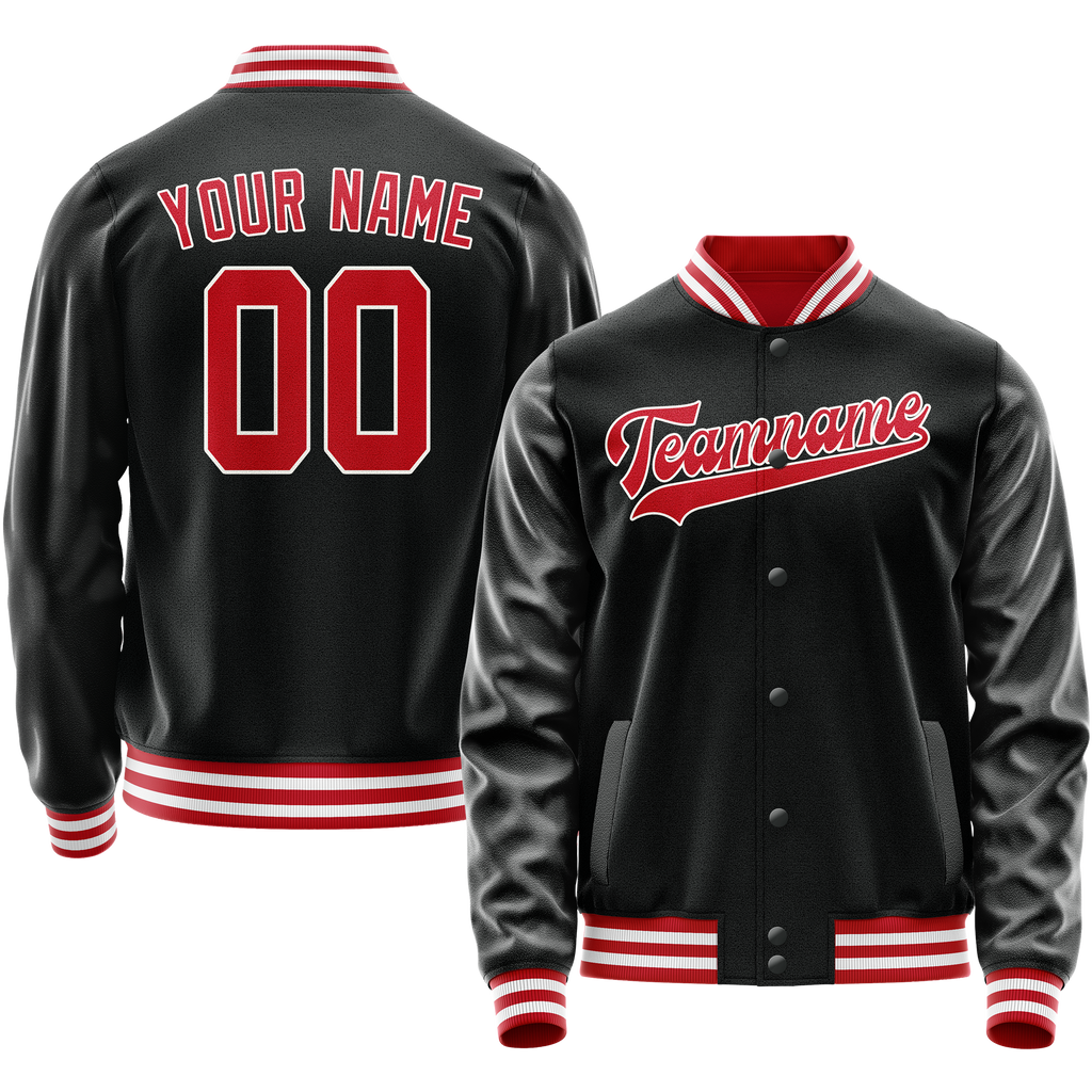 Personalized Black & Red Solid Color Varsity Letterman Jacket