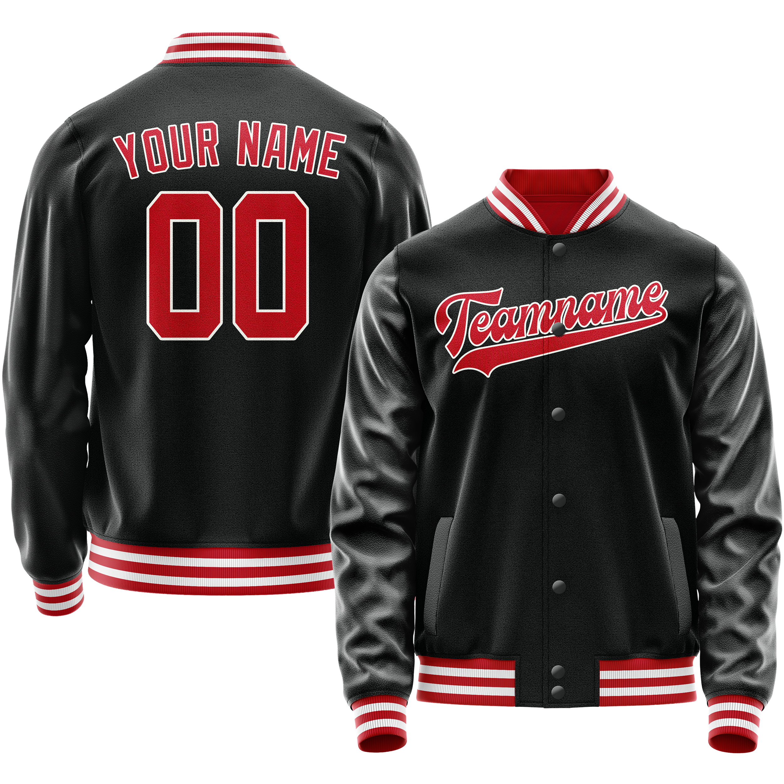 Personalized Black & Red Solid Color Varsity Letterman Jacket