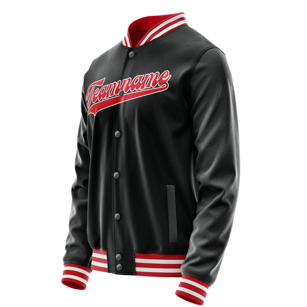 Personalized Black & Red Solid Color Varsity Letterman Jacket