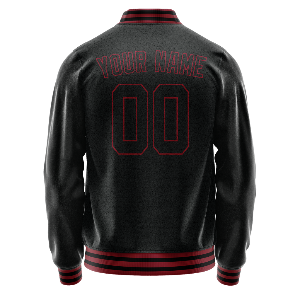 Personalized Black & Crimson Solid Color Varsity Letterman Jacket