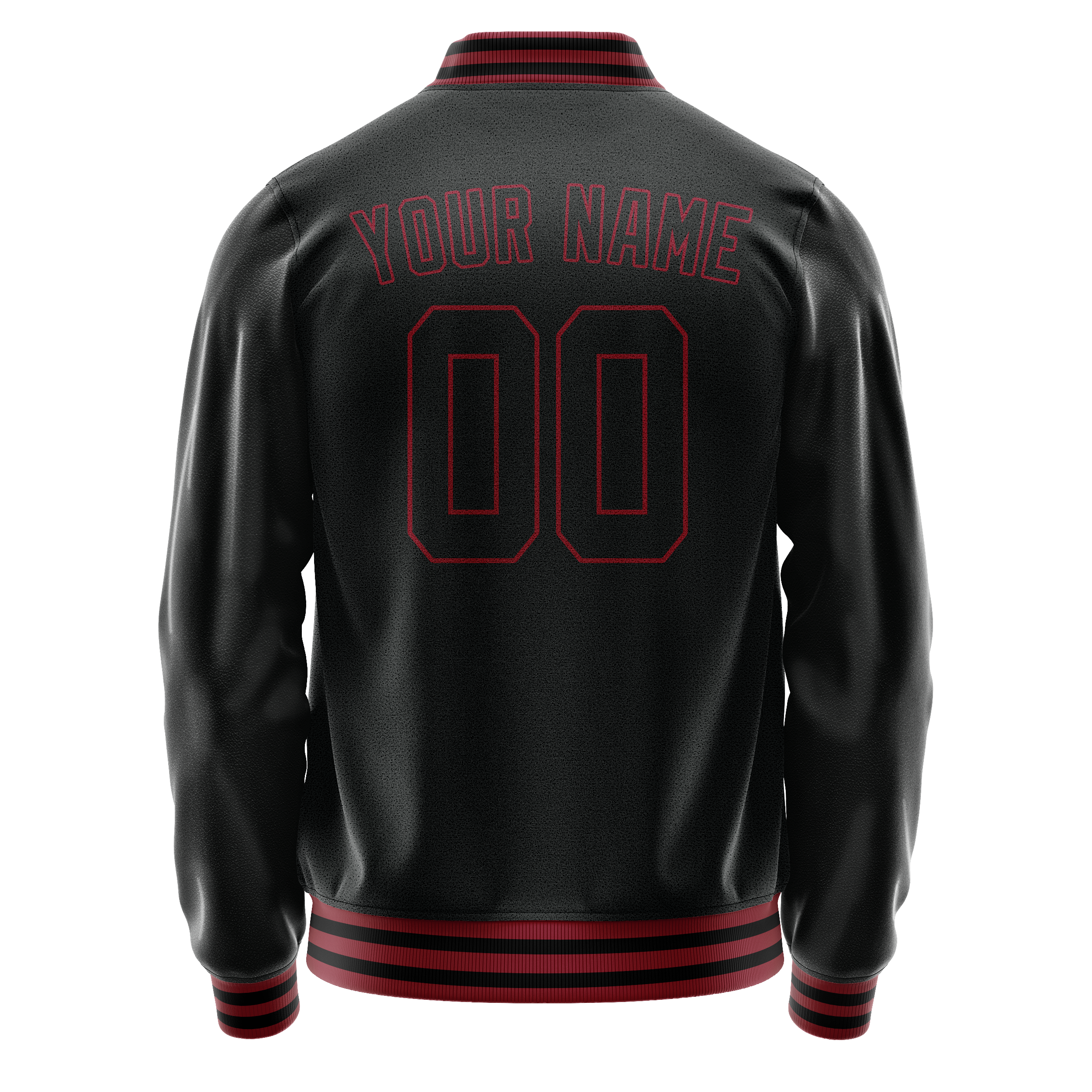Personalized Black & Crimson Solid Color Varsity Letterman Jacket