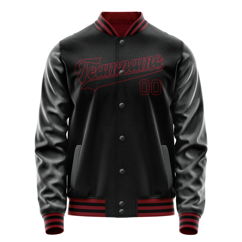 Personalized Black & Crimson Solid Color Varsity Letterman Jacket