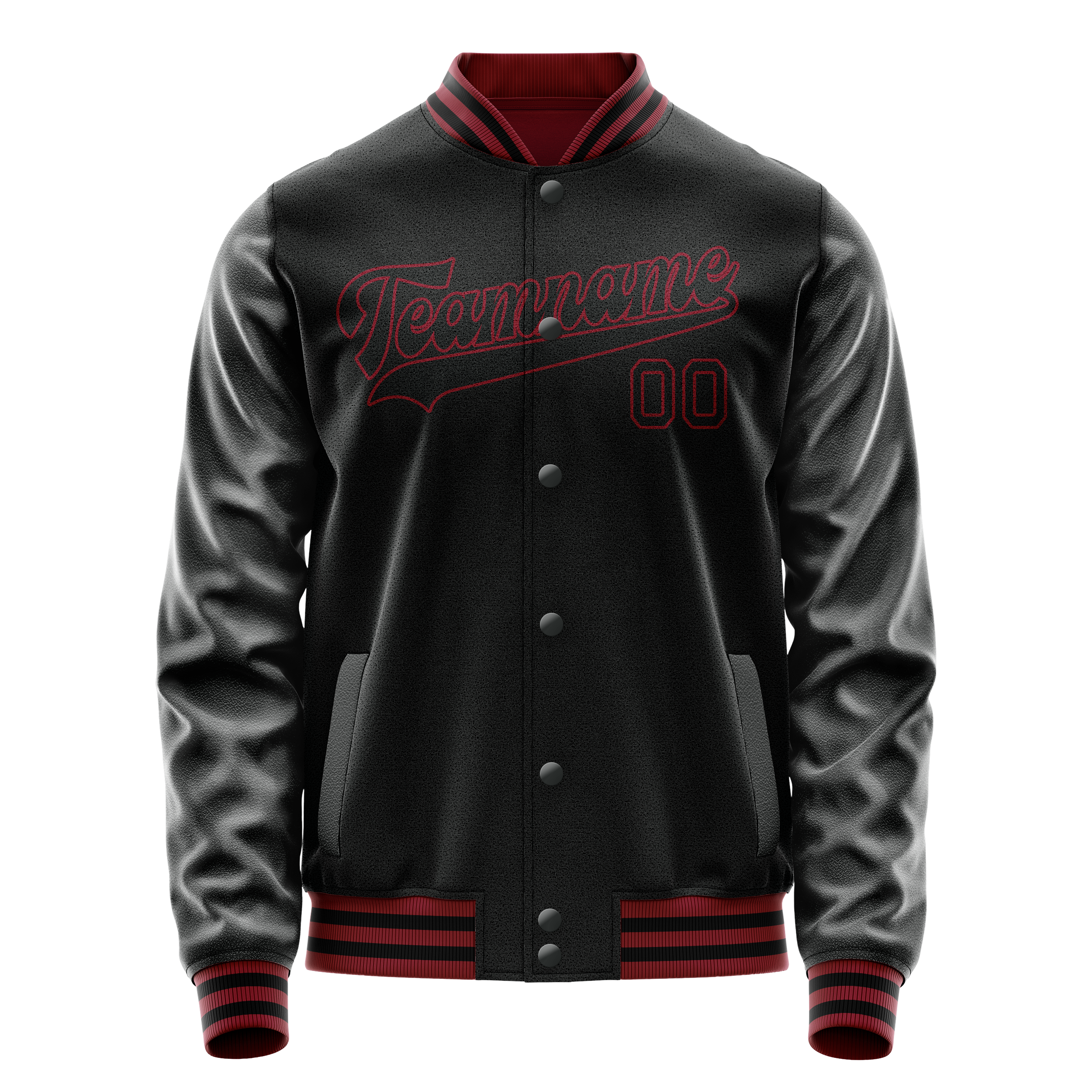 Personalized Black & Crimson Solid Color Varsity Letterman Jacket