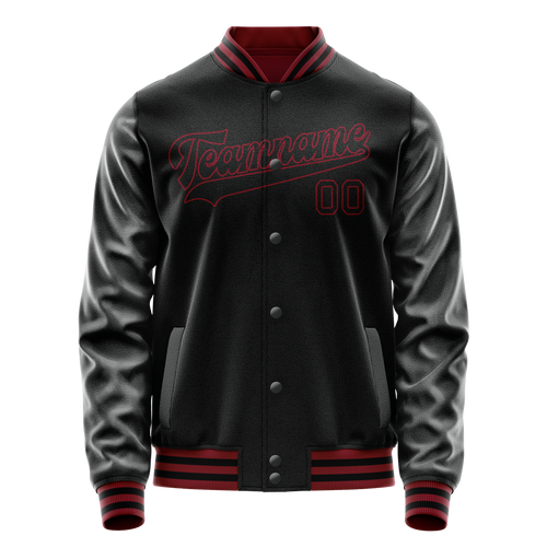 Personalized Black & Crimson Solid Color Varsity Letterman Jacket