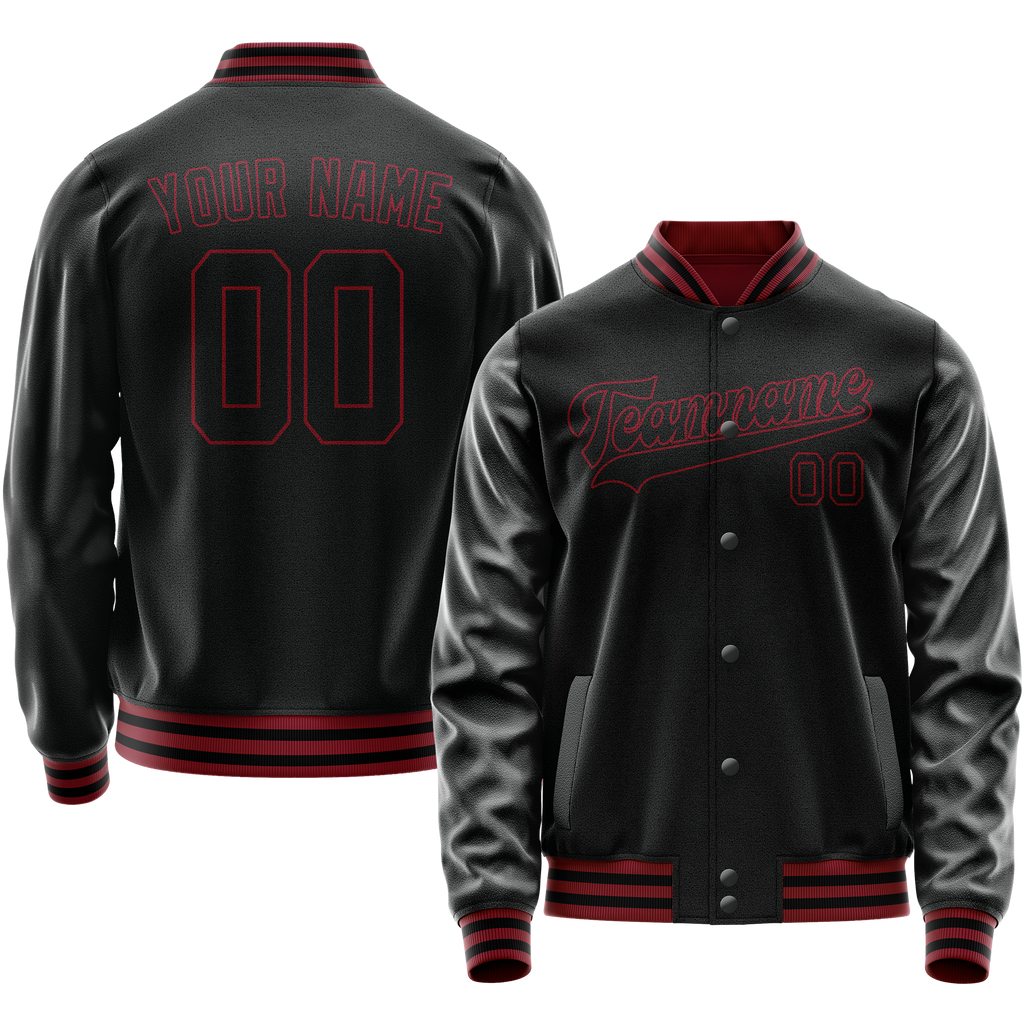 Personalized Black & Crimson Solid Color Varsity Letterman Jacket