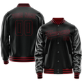 Personalized Black & Crimson Solid Color Varsity Letterman Jacket