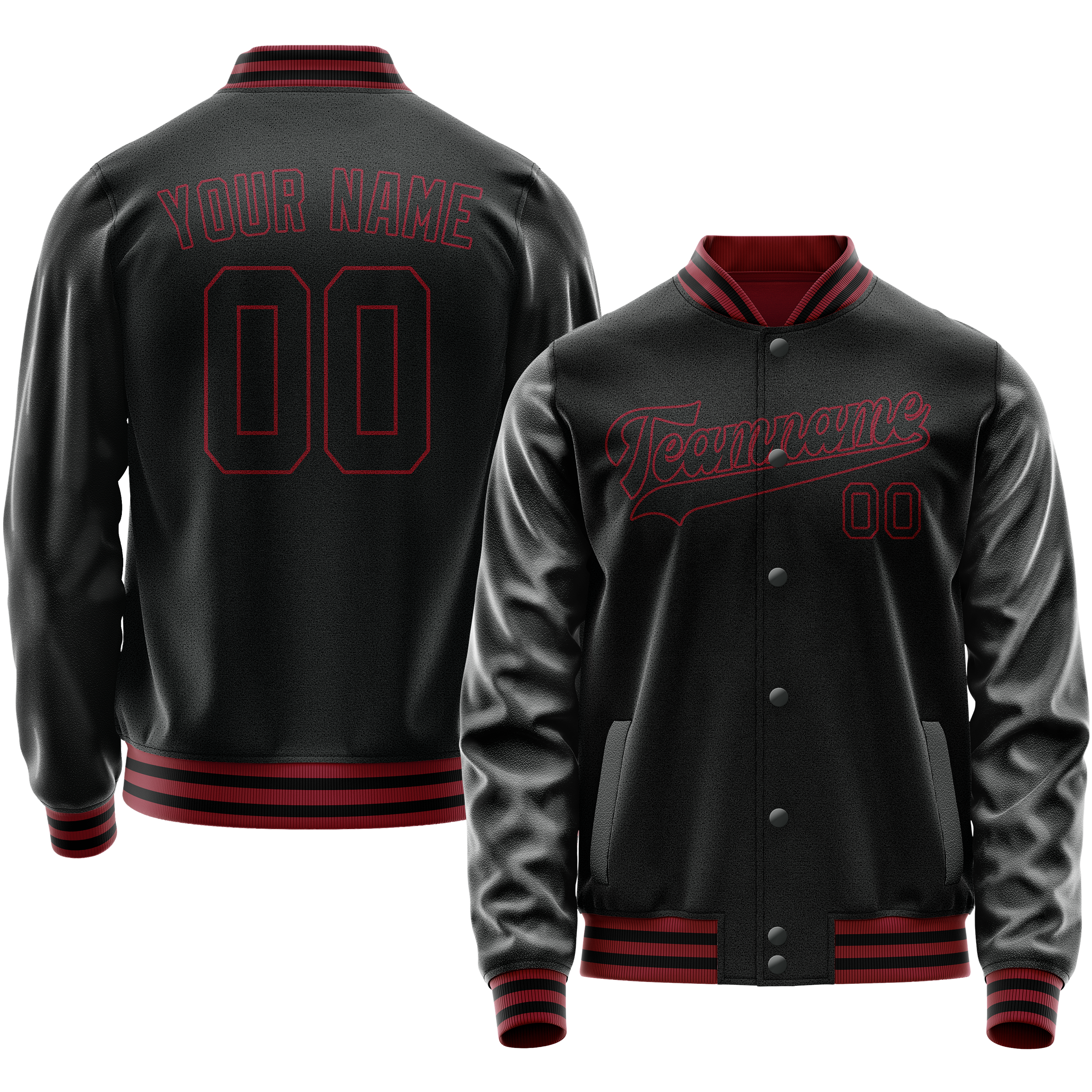 Personalized Black & Crimson Solid Color Varsity Letterman Jacket