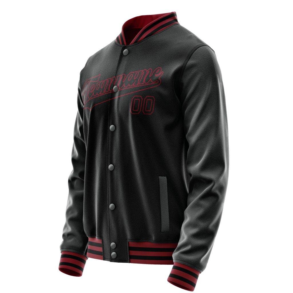 Personalized Black & Crimson Solid Color Varsity Letterman Jacket