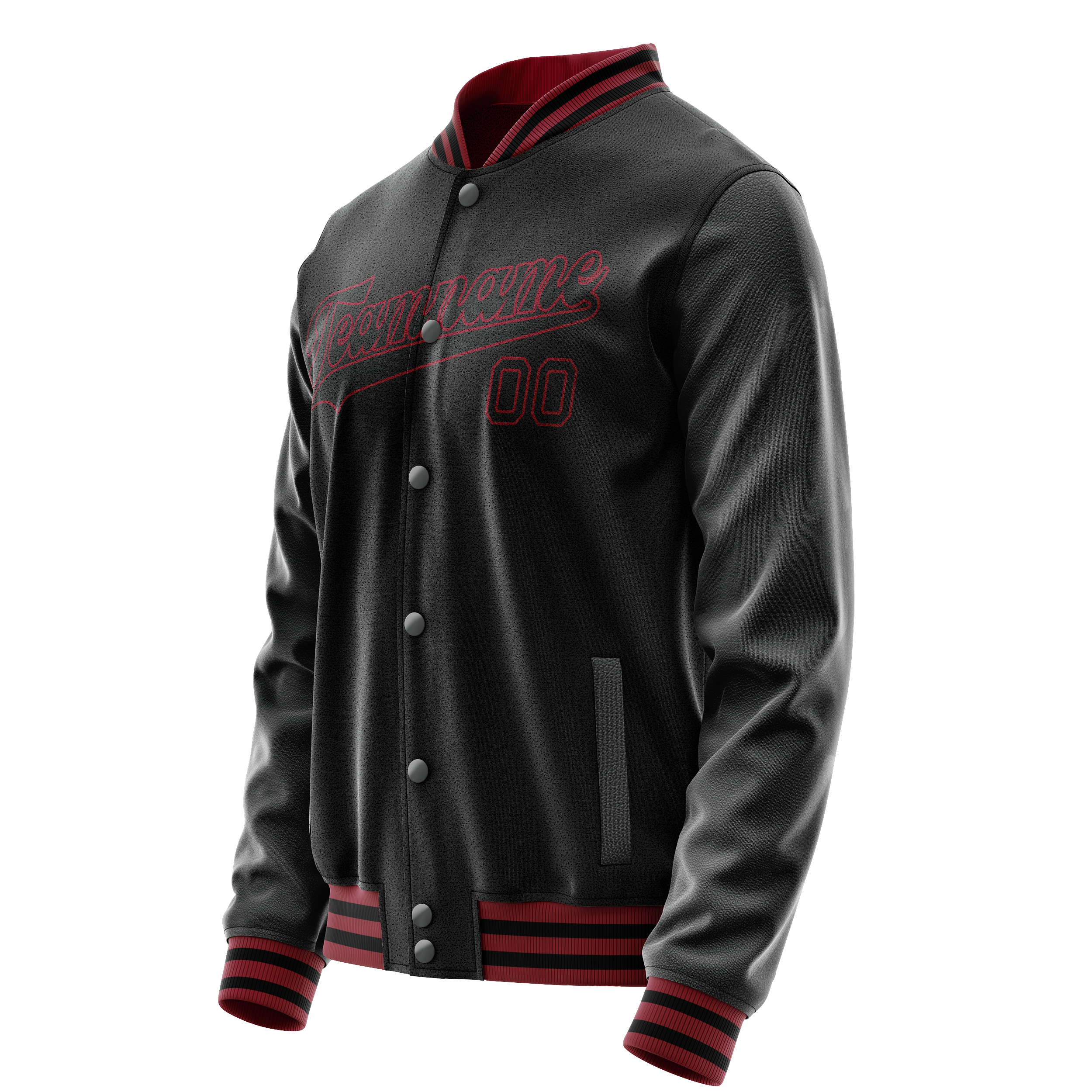 Personalized Black & Crimson Solid Color Varsity Letterman Jacket