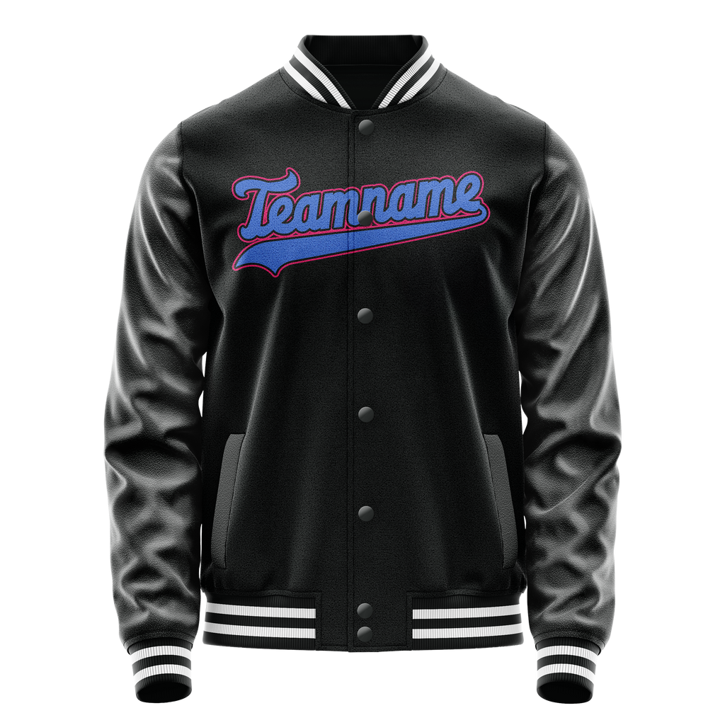 Personalized Black & Light-Blue Solid Color Varsity Letterman Jacket