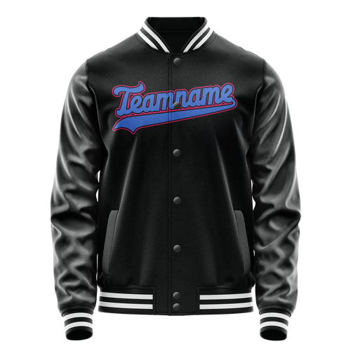 Personalized Black & Light-Blue Solid Color Varsity Letterman Jacket