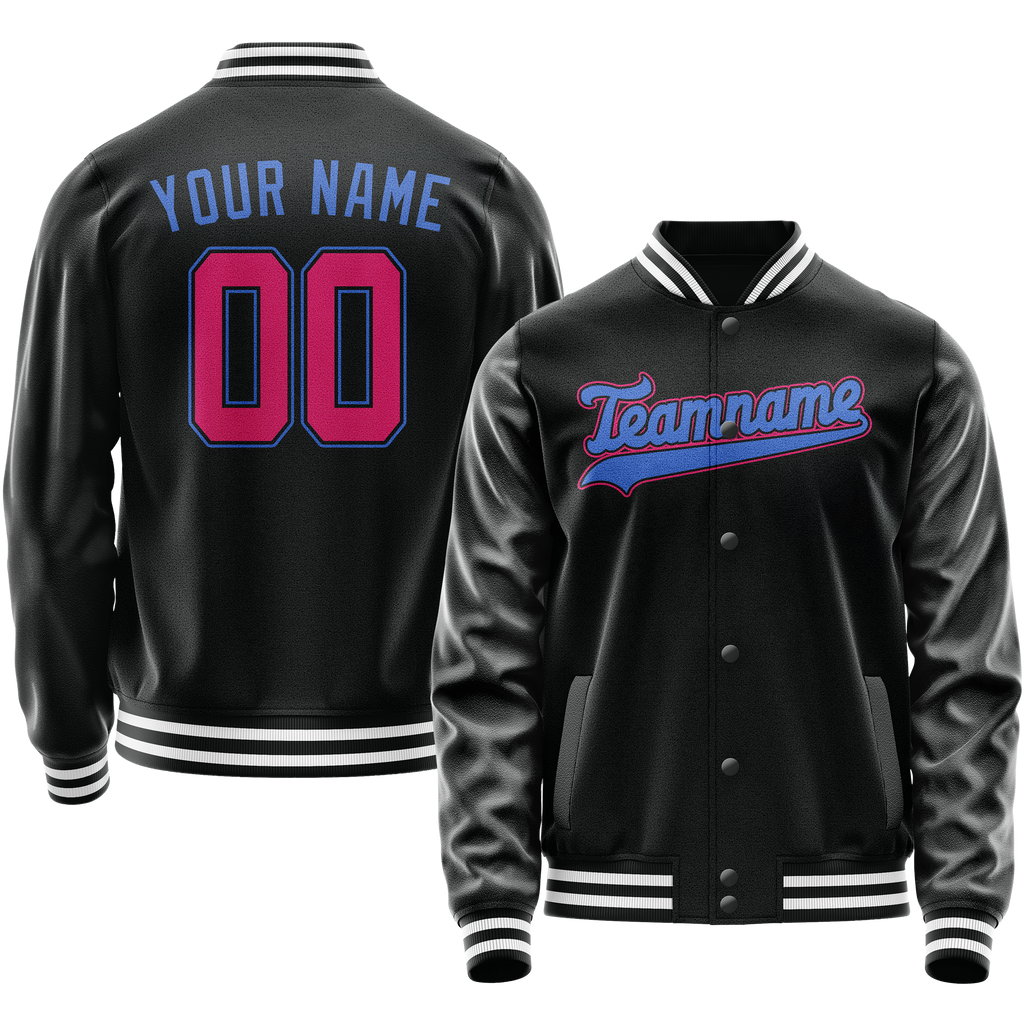 Personalized Black & Light-Blue Solid Color Varsity Letterman Jacket