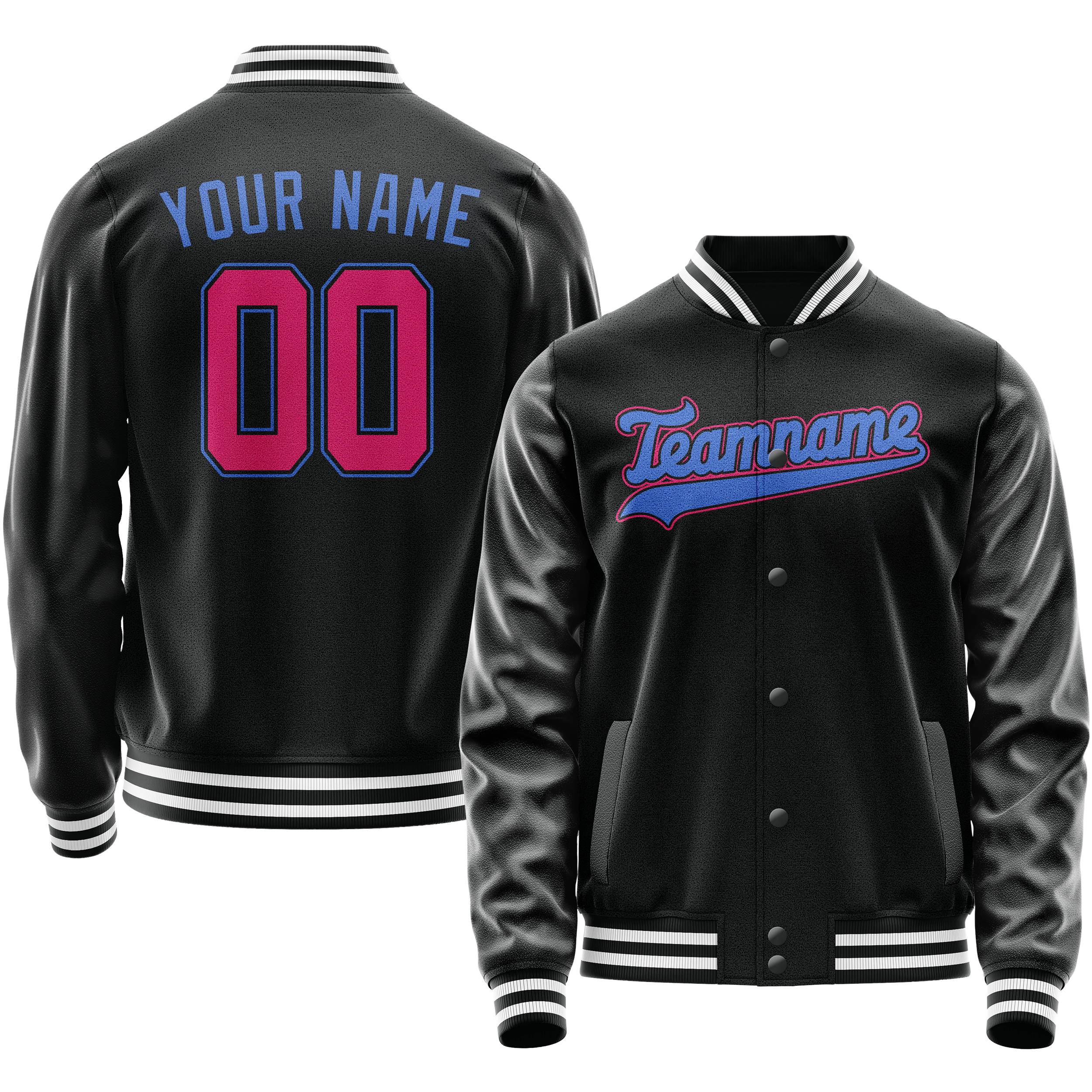 Personalized Black & Light-Blue Solid Color Varsity Letterman Jacket