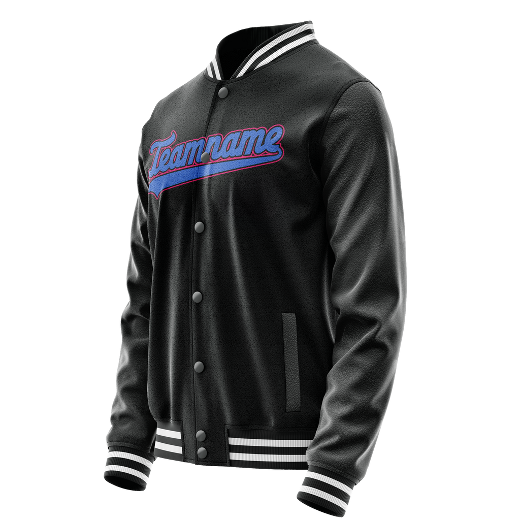 Personalized Black & Light-Blue Solid Color Varsity Letterman Jacket