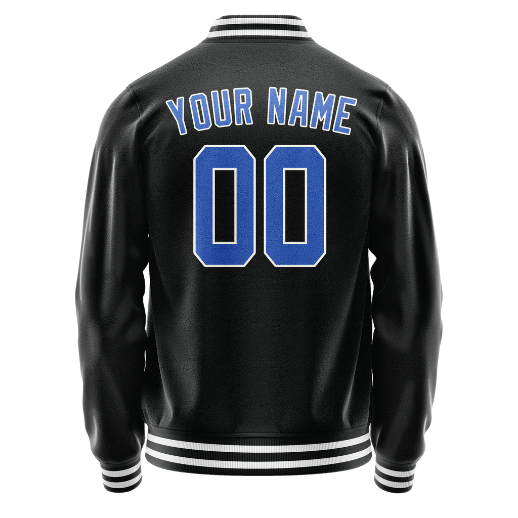 Personalized Black & Light-Blue Solid Color Varsity Letterman Jacket