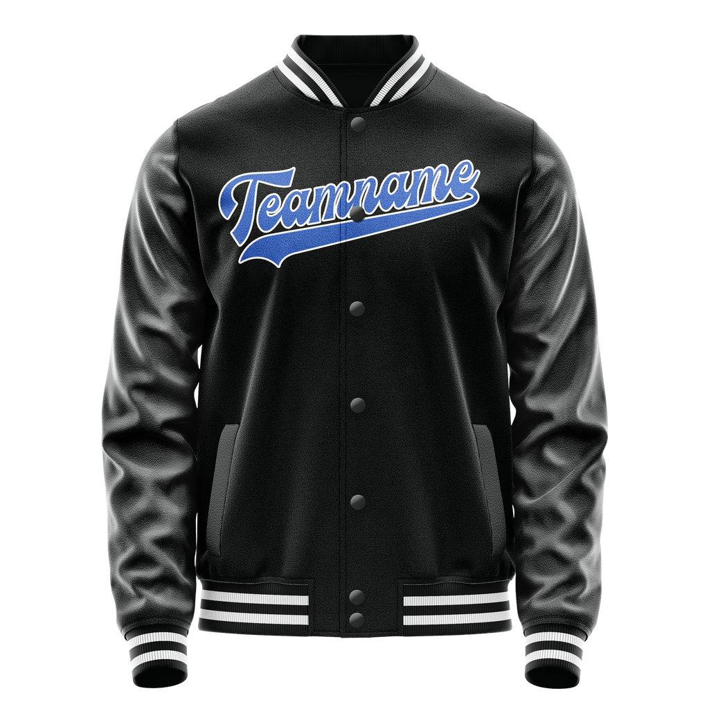 Personalized Black & Light-Blue Solid Color Varsity Letterman Jacket