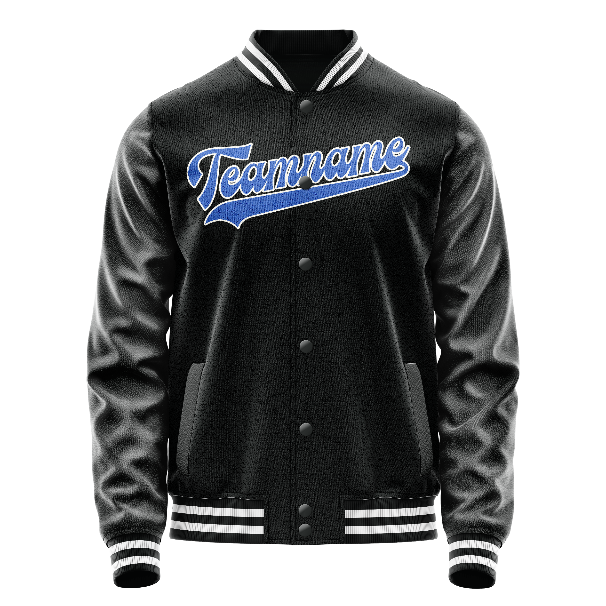 Personalized Black & Light-Blue Solid Color Varsity Letterman Jacket