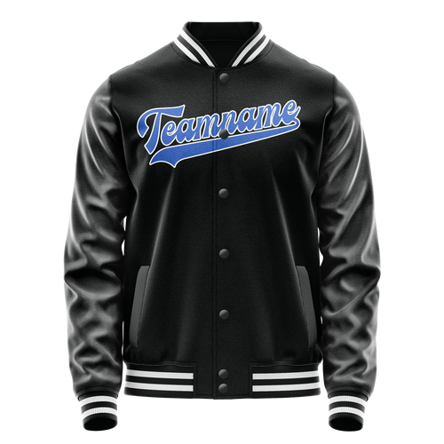 Personalized Black & Light-Blue Solid Color Varsity Letterman Jacket