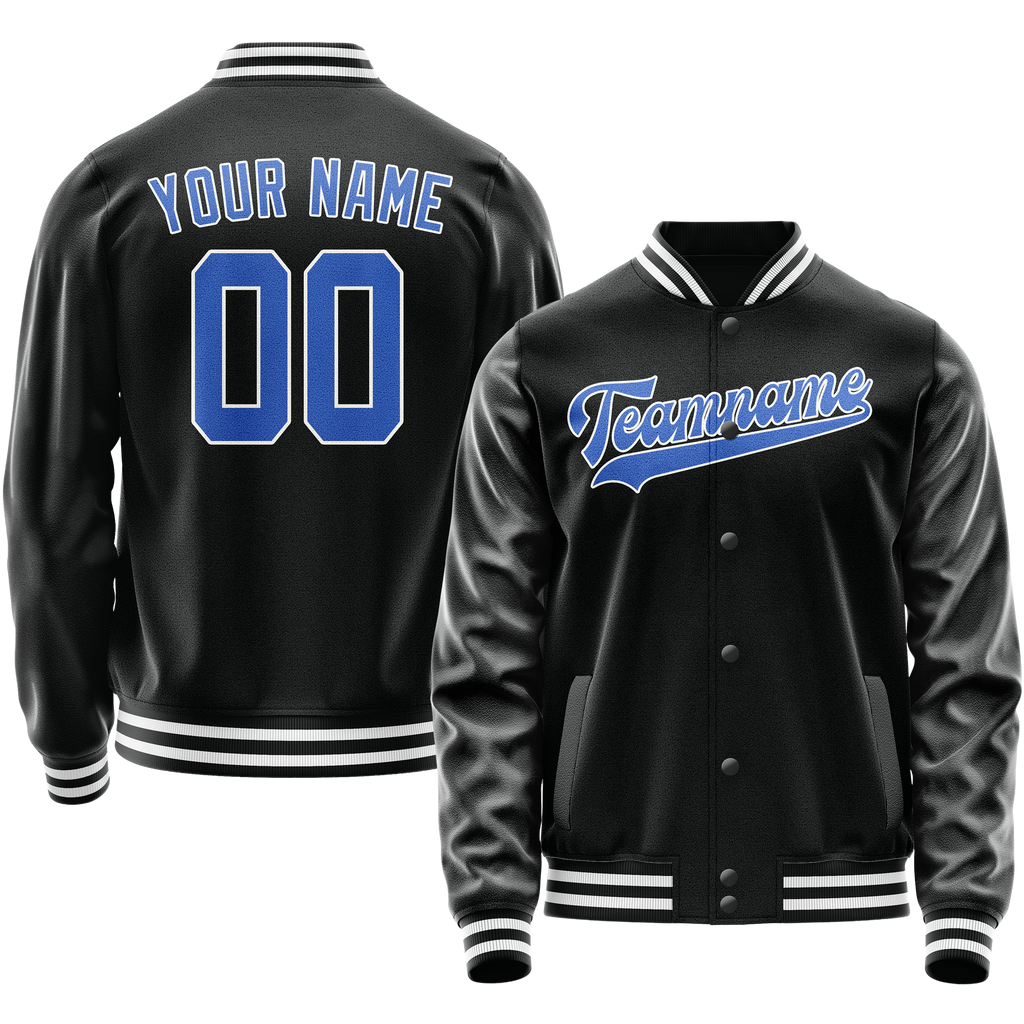 Personalized Black & Light-Blue Solid Color Varsity Letterman Jacket