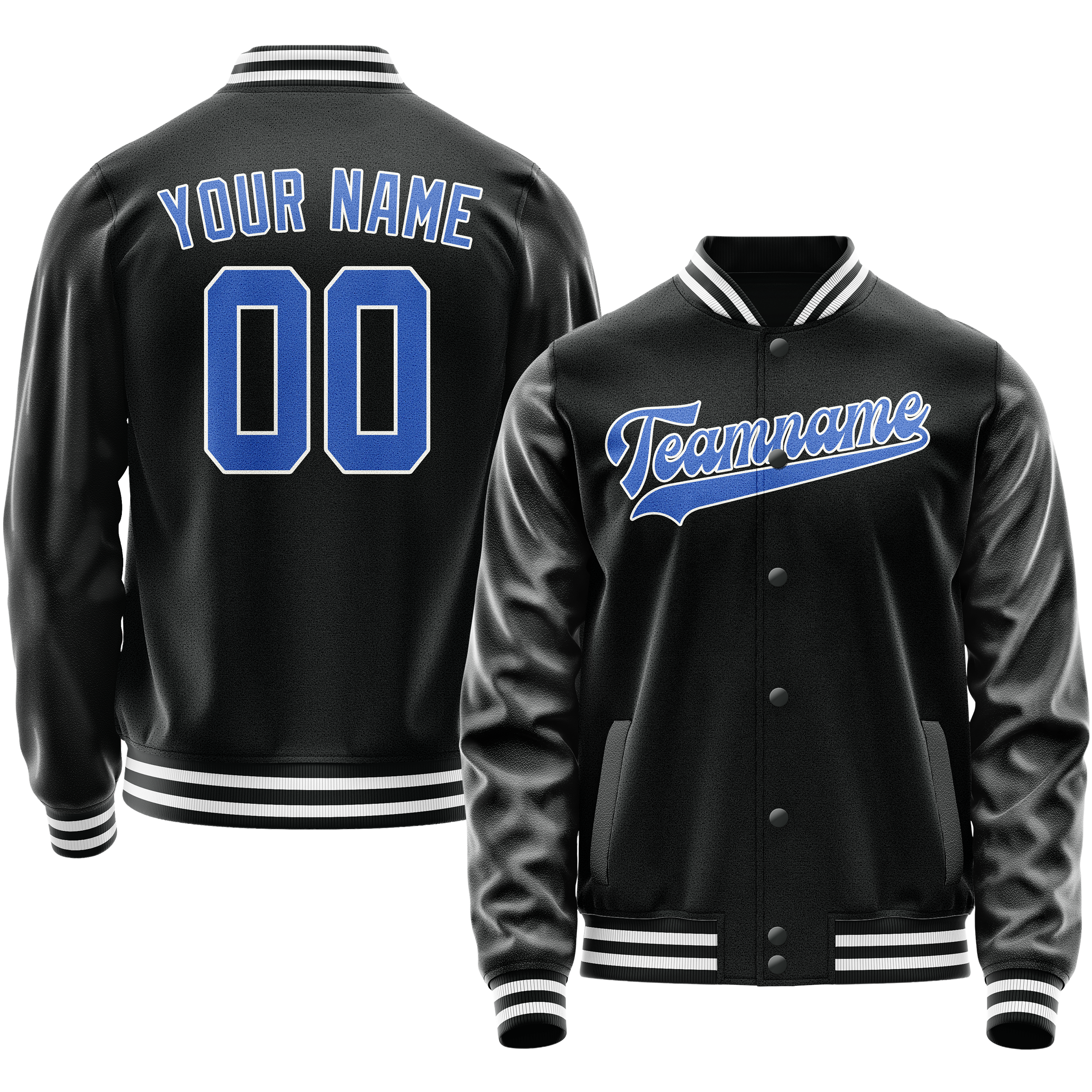 Personalized Black & Light-Blue Solid Color Varsity Letterman Jacket