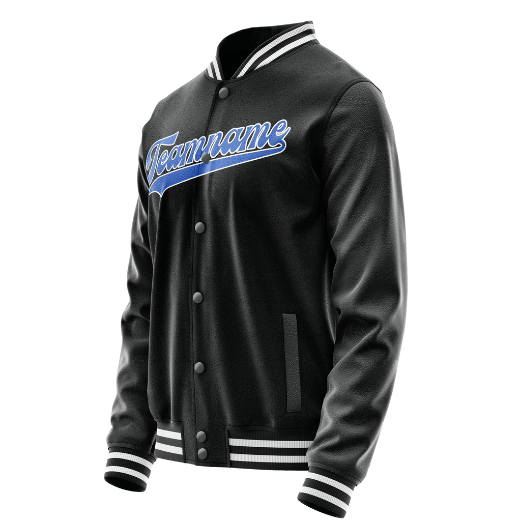 Personalized Black & Light-Blue Solid Color Varsity Letterman Jacket