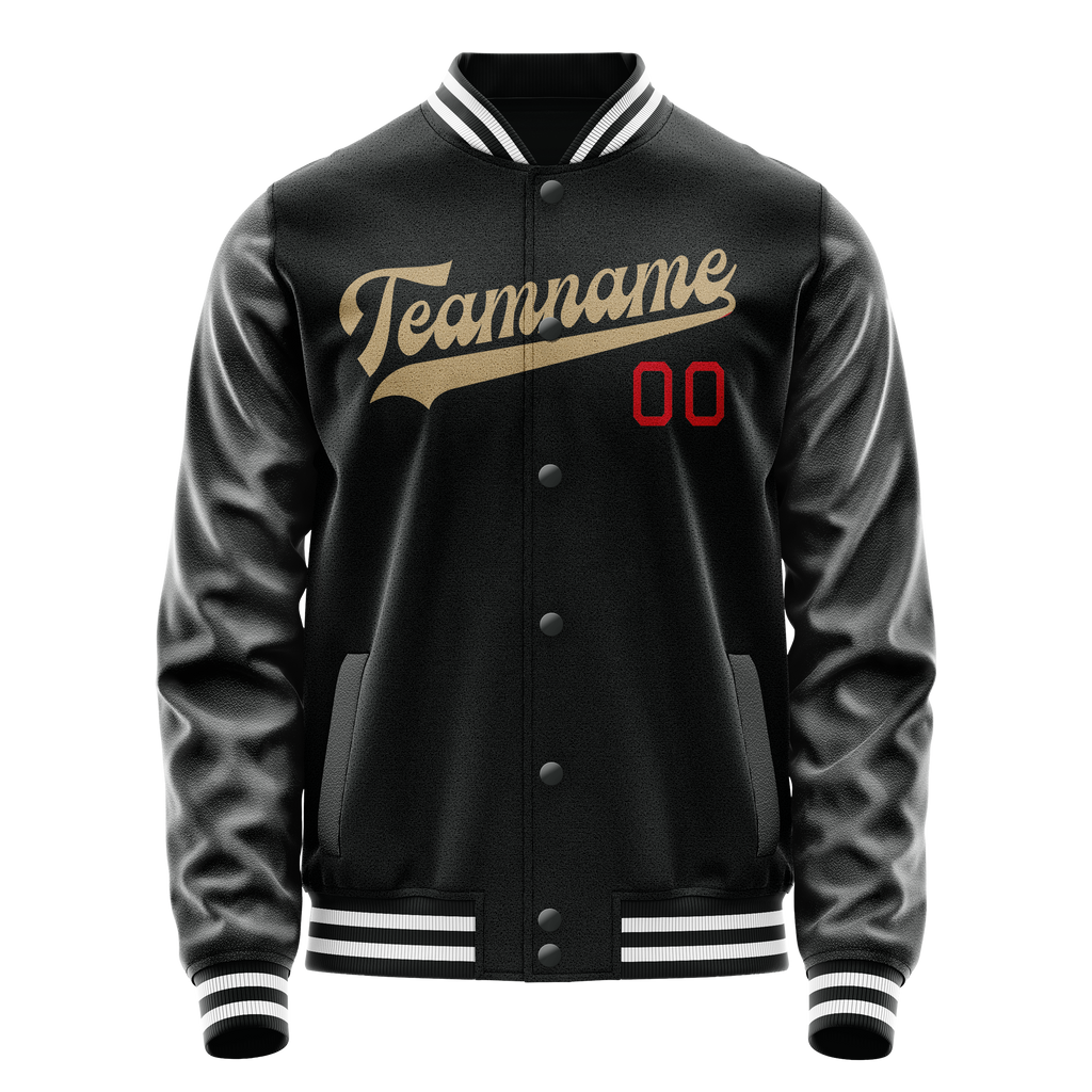 Personalized Black & Cream Solid Color Varsity Letterman Jacket