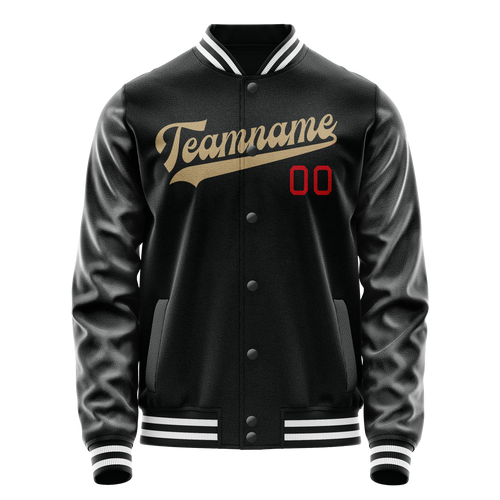 Personalized Black & Cream Solid Color Varsity Letterman Jacket