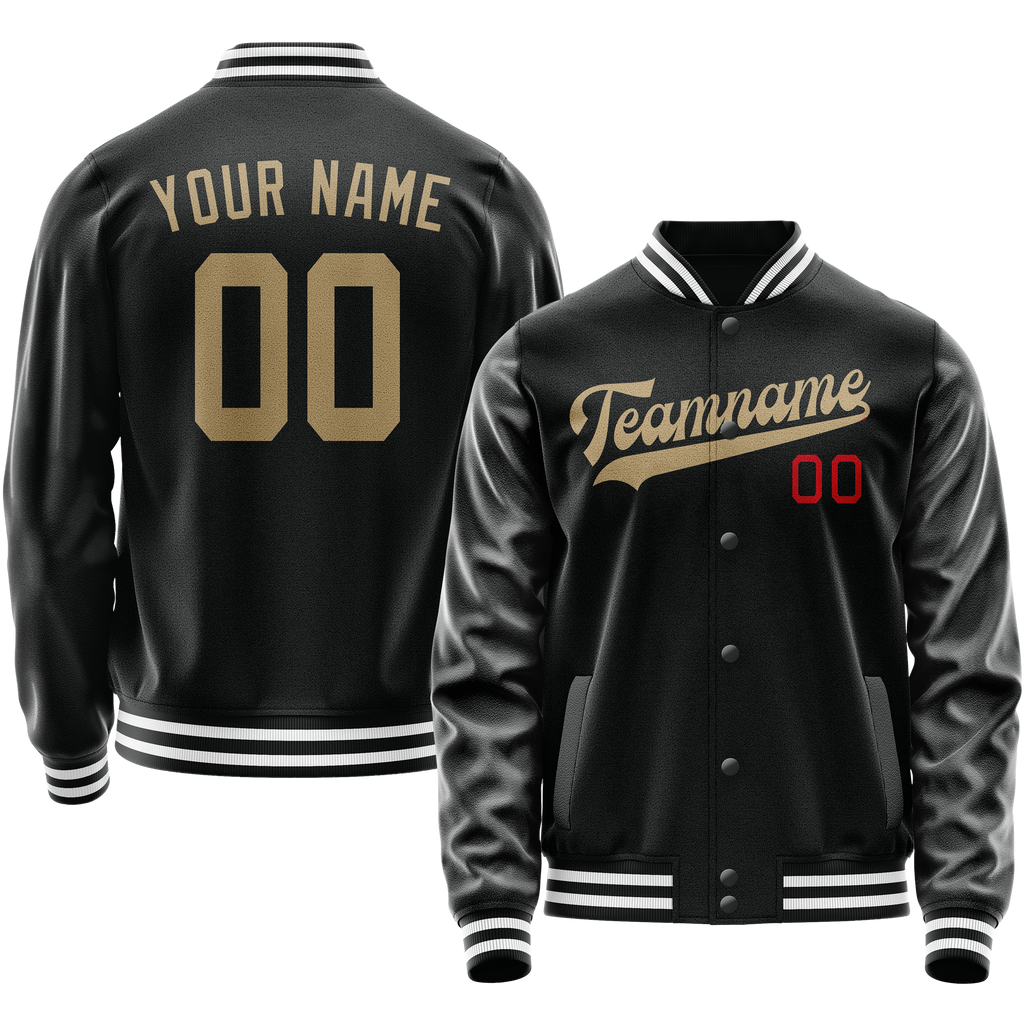 Personalized Black & Cream Solid Color Varsity Letterman Jacket