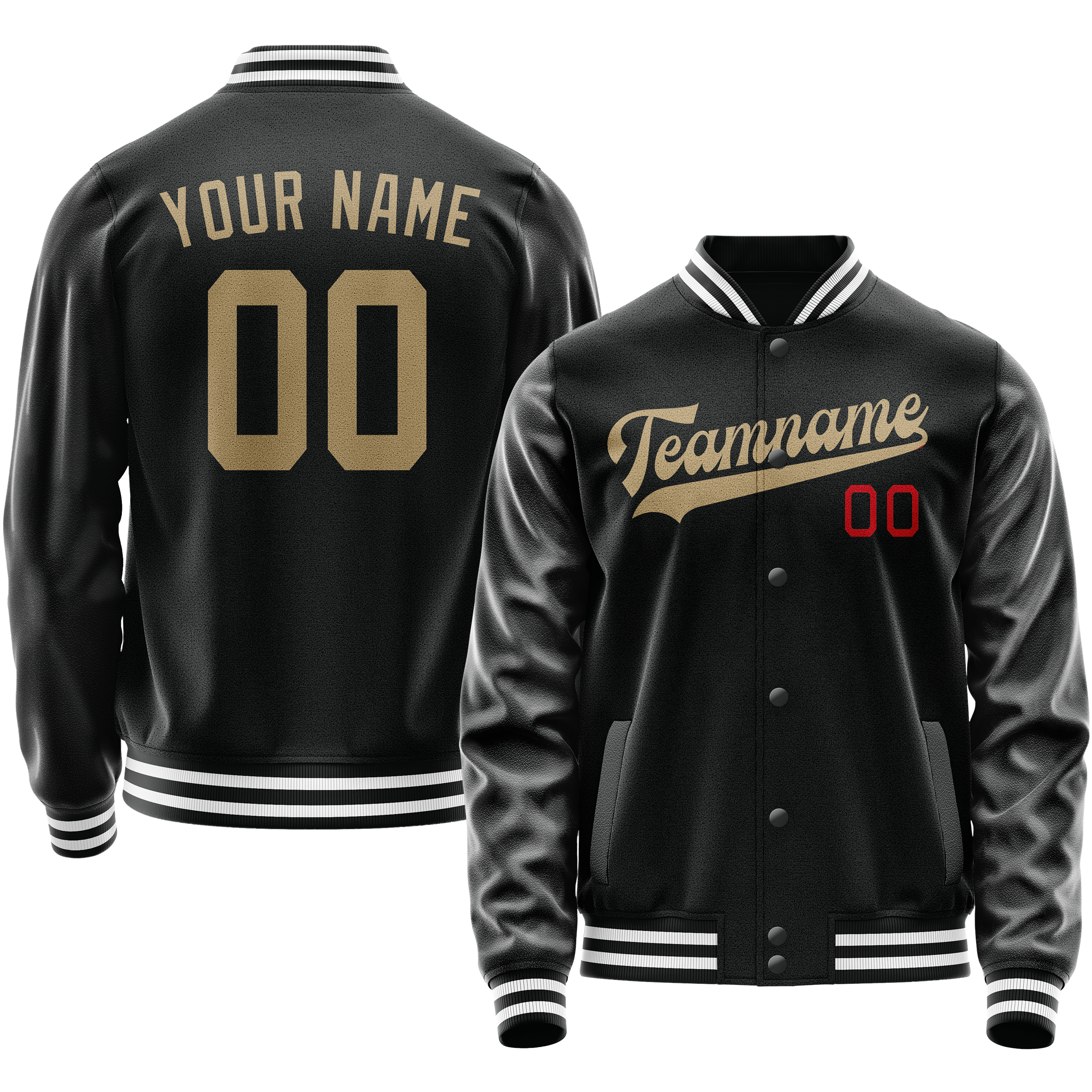 Personalized Black & Cream Solid Color Varsity Letterman Jacket