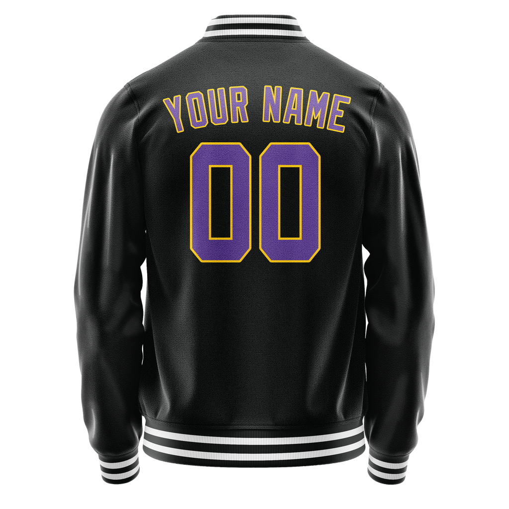 Personalized Black & Purple Solid Color Varsity Letterman Jacket