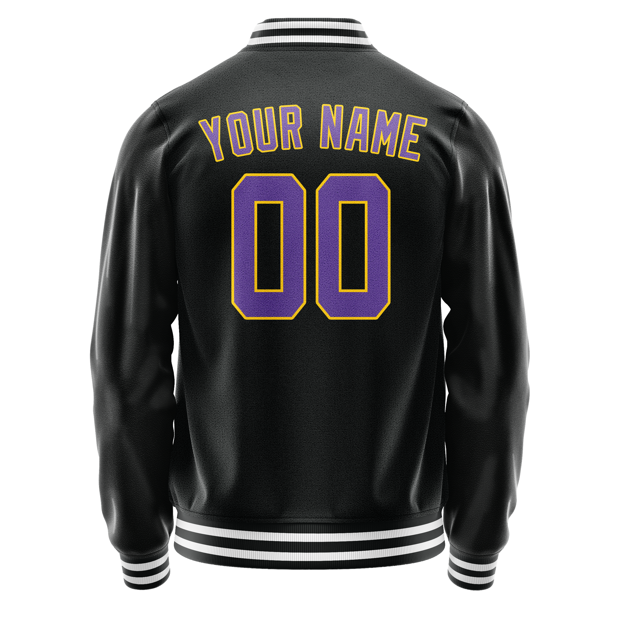 Personalized Black & Purple Solid Color Varsity Letterman Jacket