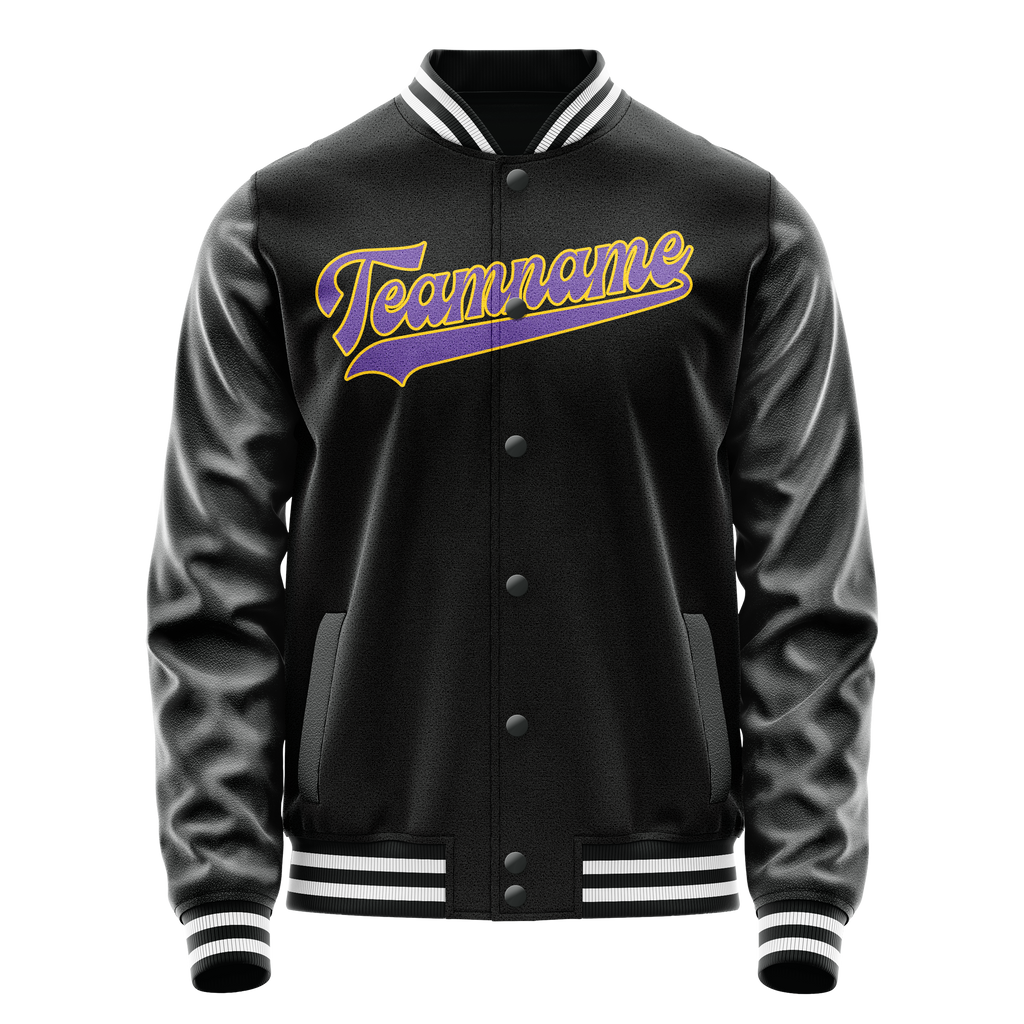 Personalized Black & Purple Solid Color Varsity Letterman Jacket