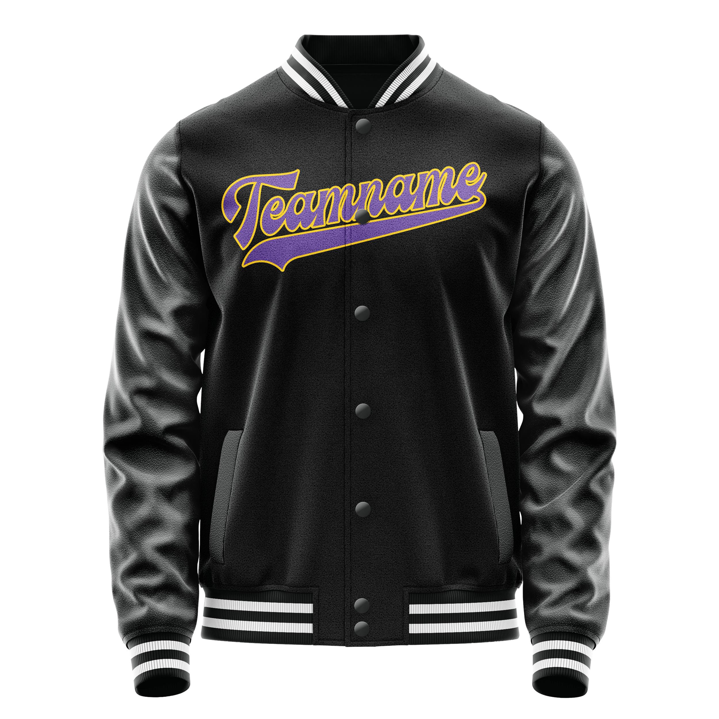 Personalized Black & Purple Solid Color Varsity Letterman Jacket