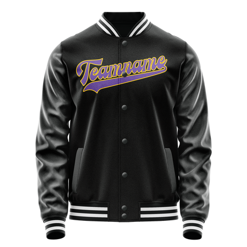 Personalized Black & Purple Solid Color Varsity Letterman Jacket