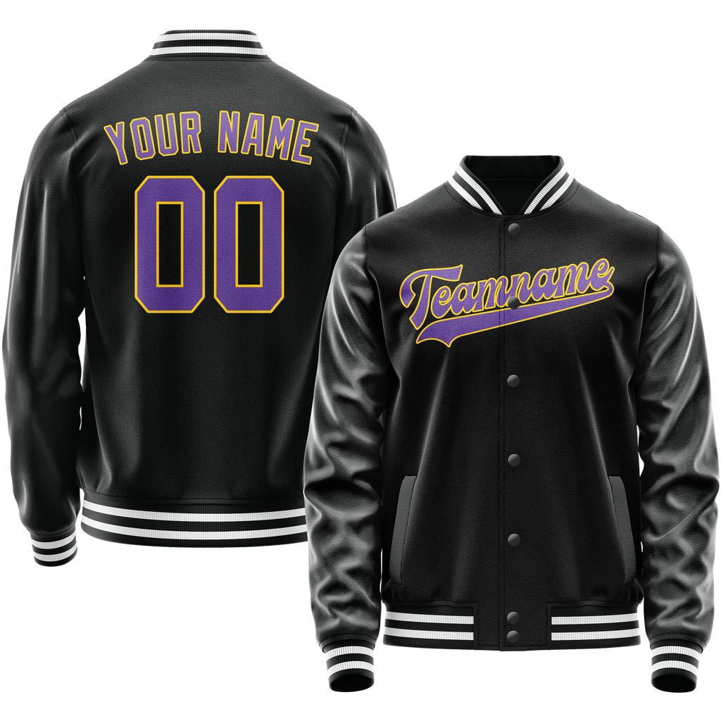 Personalized Black & Purple Solid Color Varsity Letterman Jacket