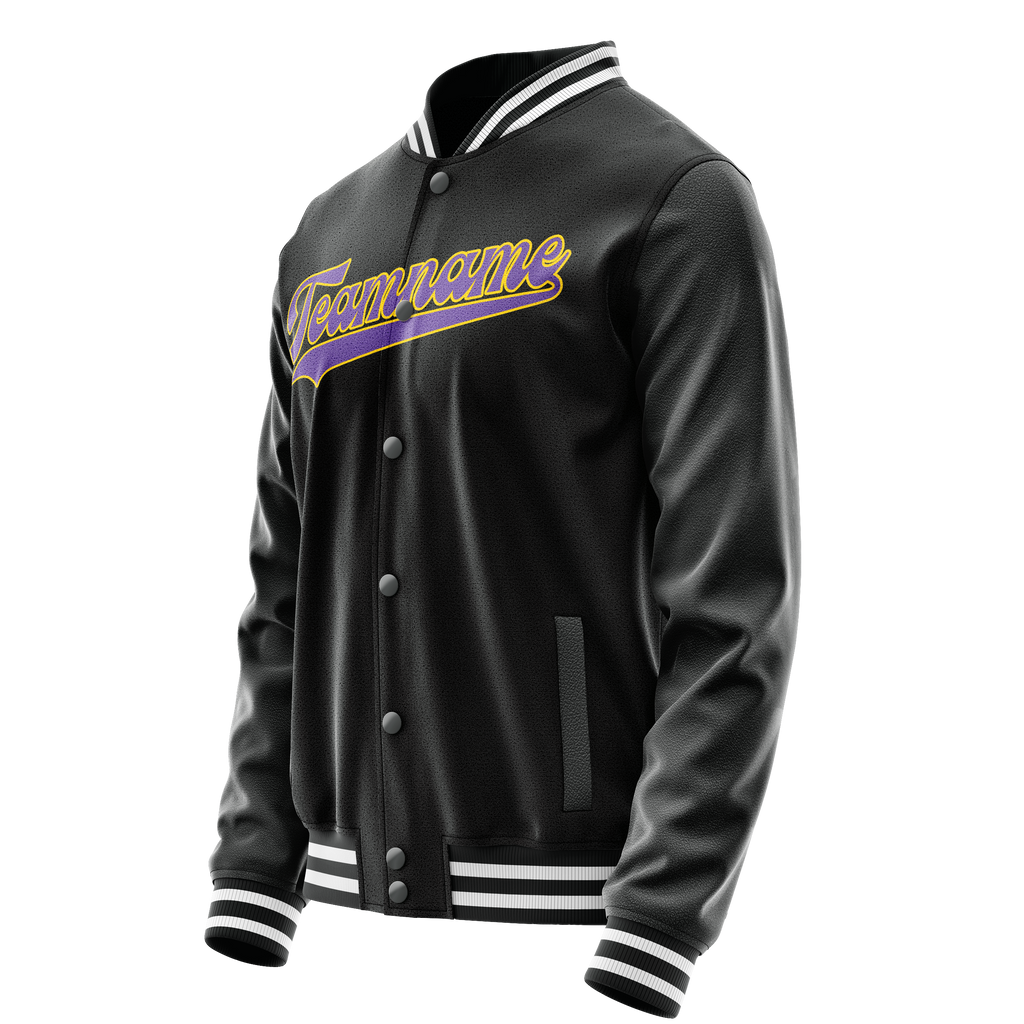 Personalized Black & Purple Solid Color Varsity Letterman Jacket