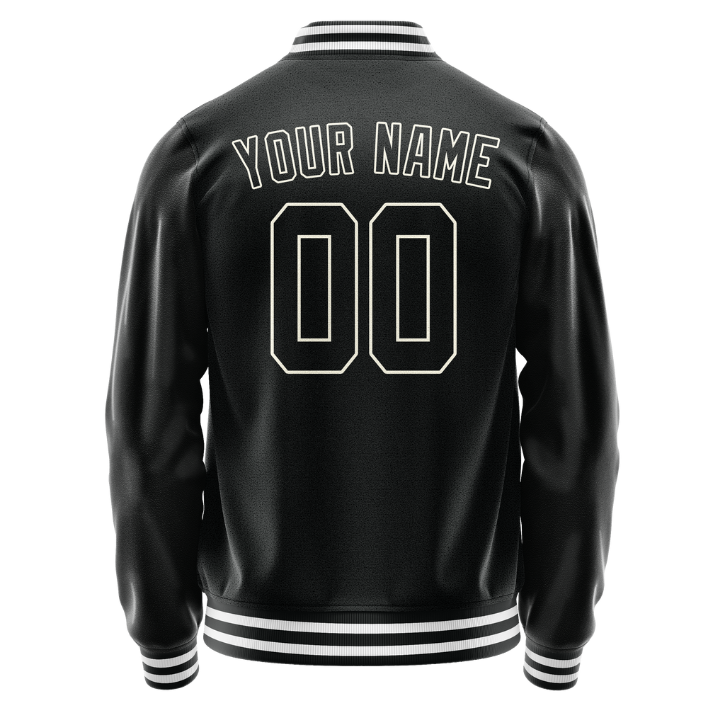 Personalized Black & White Solid Color Varsity Letterman Jacket
