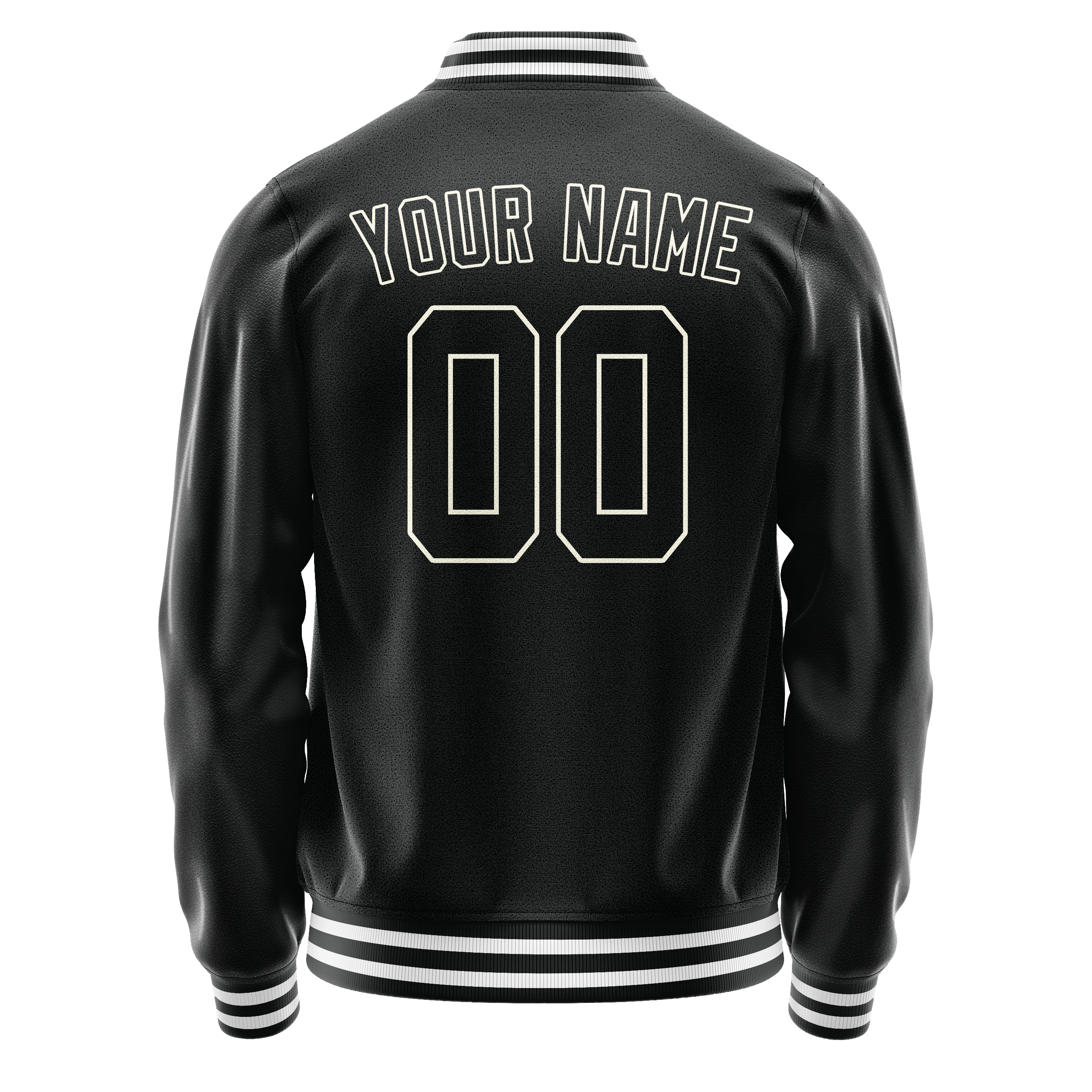 Personalized Black & White Solid Color Varsity Letterman Jacket
