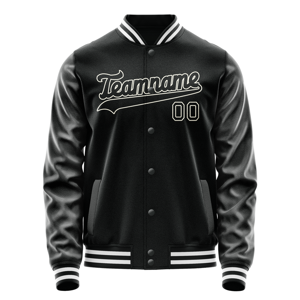 Personalized Black & White Solid Color Varsity Letterman Jacket
