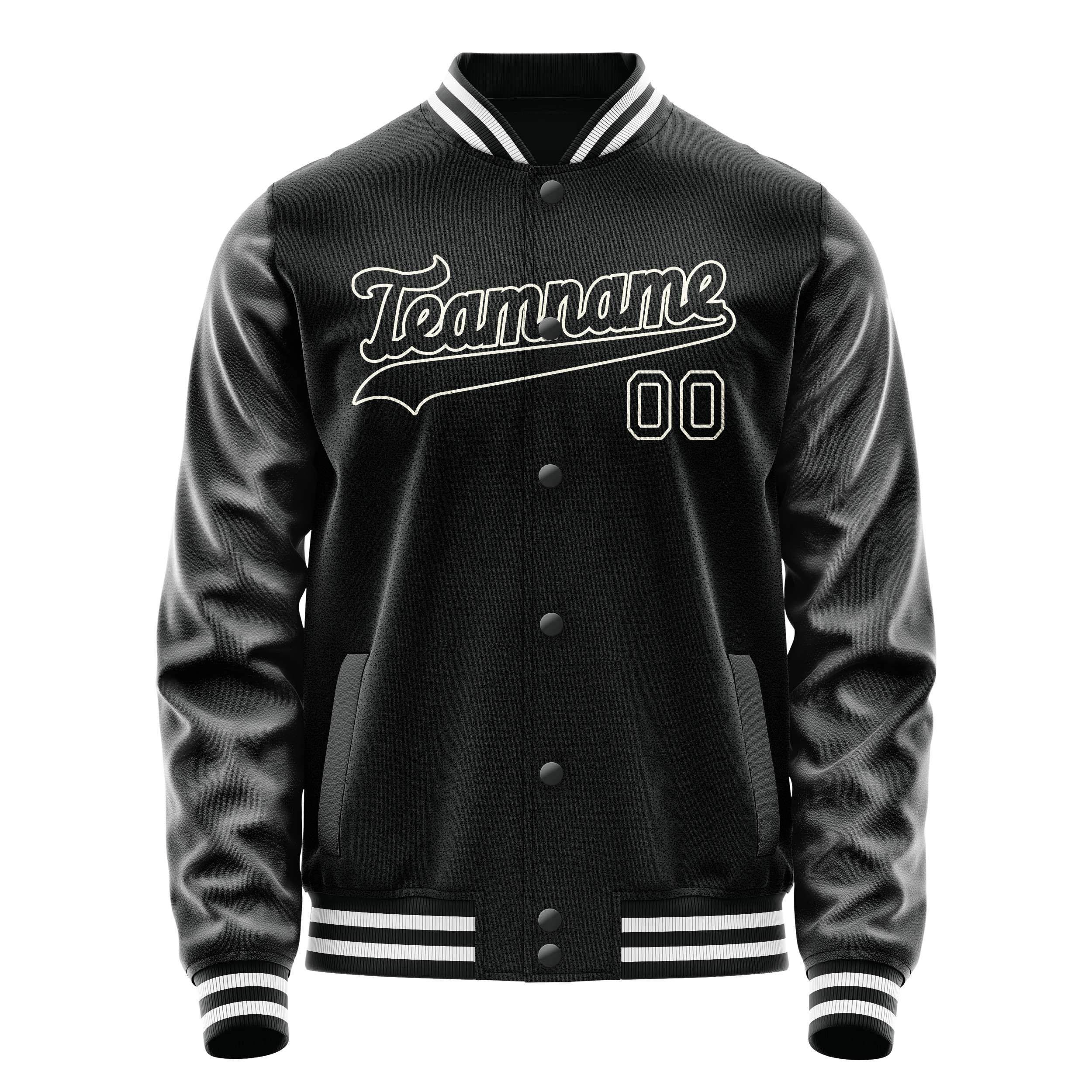 Personalized Black & White Solid Color Varsity Letterman Jacket